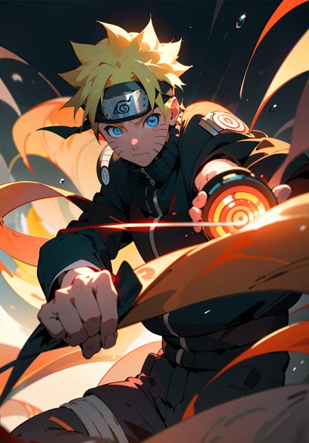 <lora:Naruto:1>, uzumaki naruto, 1boy,male focus, (glowing  Rasengan), masterpiece, best quality,(close up,action shot), looking at viewer,shadow and light, blurry foreground,konohagakure symbol, water drop, blue eyes, fighting,