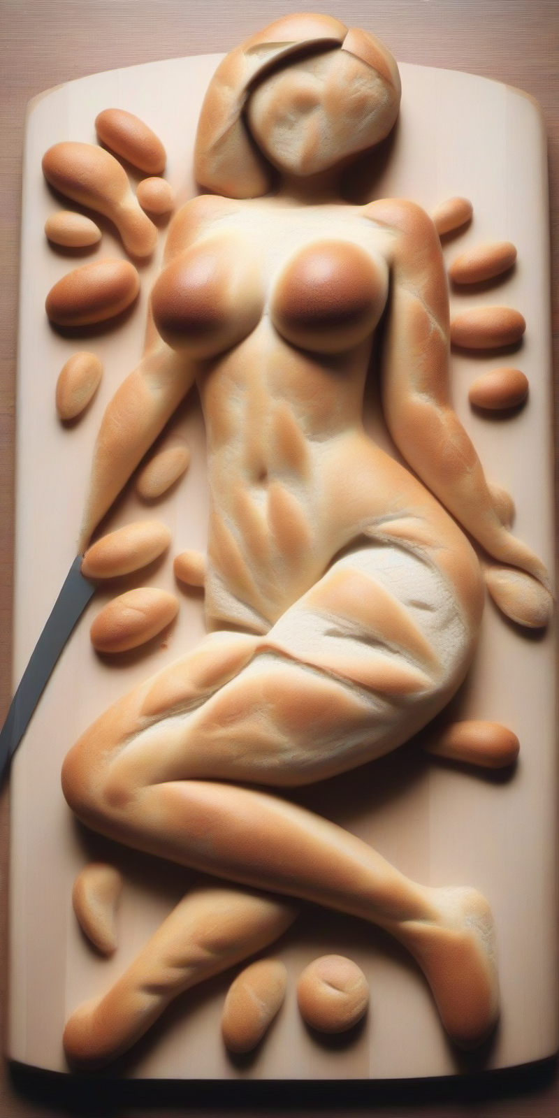 Artistic Bread Shape: A Naked Woman Lying on a Table