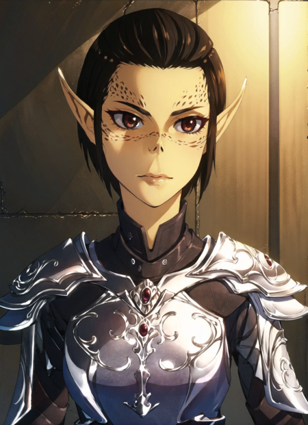 githyanki, female, solo, short hair, brown hair, pointy ears, armor, shoulder armor, portrait, pauldrons
, ((masterpiece, best quality)) <lora:githyanki_offset:1.2>