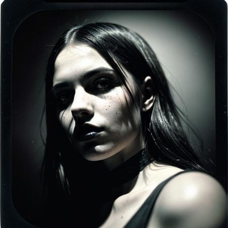 RAW photo of a stunning woman standing, ultra wide shot, hyper-detailed, (disturbing:1.1), (majestic:1.2), (fascinating:1.2), expressions evoking a sense of vogue and fashion magazine ,highly detailed character, dramatic atmosphere, centred, cinematic, (noir:0.9),(intricate details, hyperdetailed:1.15), hard light and shadow ,(matter:1.2), (horror:1.25), directed by shane mcmellen, photo taken with ektachrome, distorted portraiture, gothic dark and moody tones, muted colors, spotlight lighting, instax film, 8k, raw photo, (film grain:1.0), (floating dust particle:1.2), 24mm, on focus, spotlight, rim light, in the dark, dimly lit, low key, deep shadow,