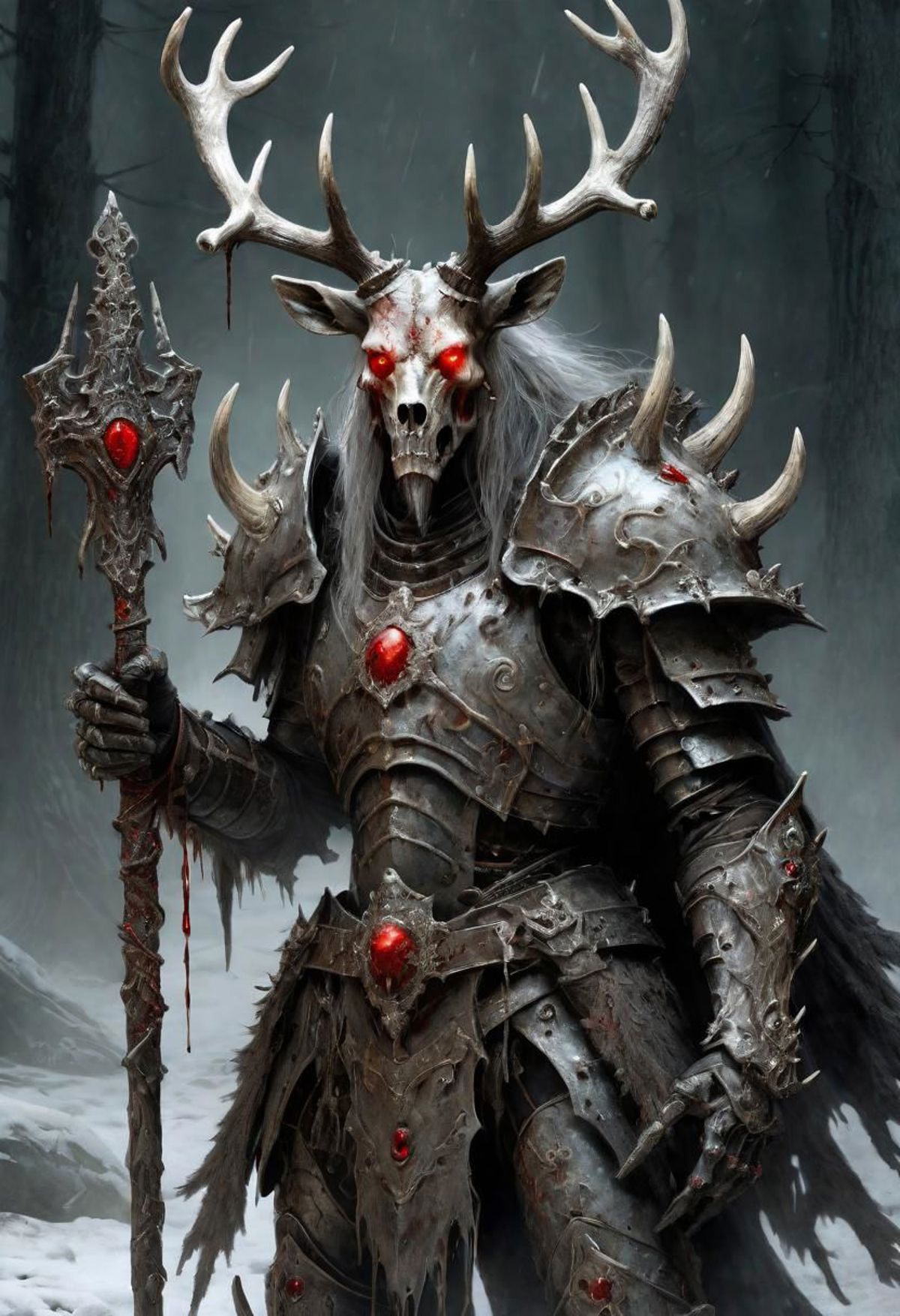 A demonic warrior with a spear and horns.