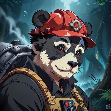 A firefighter panda, extremely detailed, High quality, detailed face, evang