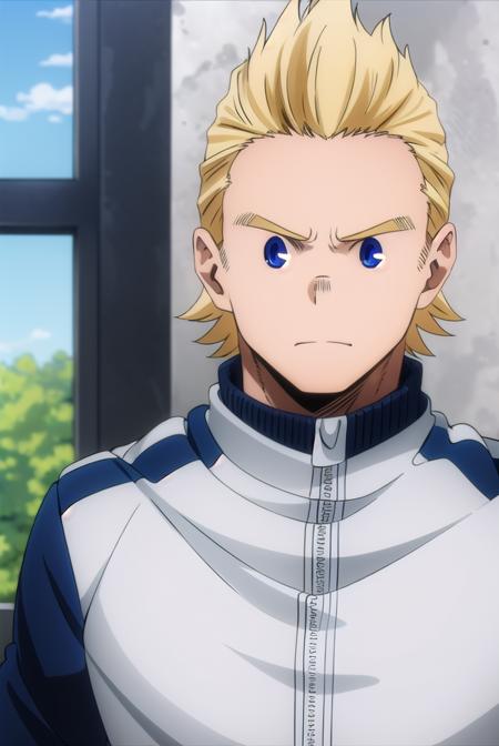 mirio, <lyco:mirio-lyco-nochekaiser:1>,
mirio, short hair, blonde hair, spiked hair,
BREAK jacket, pants, scar, sleeves rolled up, track jacket, track suit, track pants, scar on arm,
BREAK looking at viewer, upper body,
BREAK indoors, classroom,
BREAK <lyco:GoodHands-beta2:1>, (masterpiece:1.2), best quality, high resolution, unity 8k wallpaper, (illustration:0.8), (beautiful detailed eyes:1.6), extremely detailed face, perfect lighting, extremely detailed CG, (perfect hands, perfect anatomy),