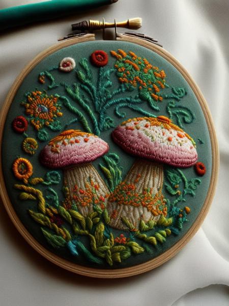 <lora:NEEDLEPOINT:1>NEEDLEPOINT style Embroidered mushroom,