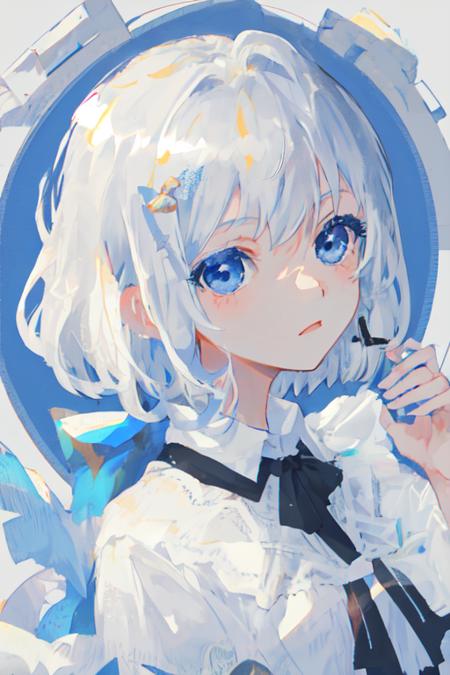 <lora:xingtong_2d:1>, xingtong, 1girl, blue eyes, white hair, okappa haircut