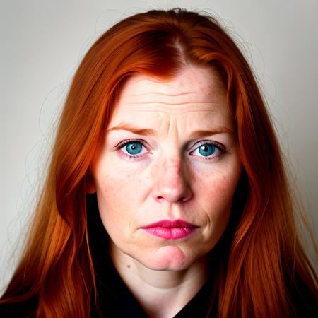 a close up photo portrait of a ginger woman with a serious look on her face, mschoeller1