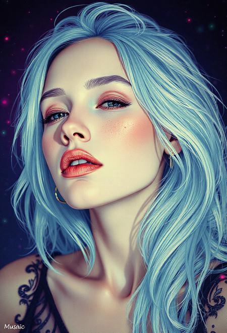 high quality design aesthetics, synth pop, detailed, pop album cover, beautiful young white woman, artist name "Musaic", album title "Free"