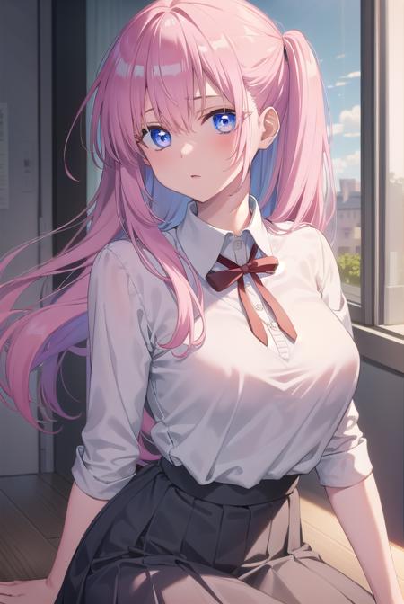 miyakoshikimori, <lora:miyakoshikimori-lora-nochekaiser:1>,
miyako shikimori, long hair, blue eyes, hair between eyes, pink hair,
BREAK skirt, shirt, school uniform, white shirt, pleated skirt, collared shirt, sweater, grey skirt, ribbon, red ribbon,
BREAK looking at viewer,
BREAK indoors, classroom,
BREAK <lyco:GoodHands-beta2:1>, (masterpiece:1.2), best quality, high resolution, unity 8k wallpaper, (illustration:0.8), (beautiful detailed eyes:1.6), extremely detailed face, perfect lighting, extremely detailed CG, (perfect hands, perfect anatomy),