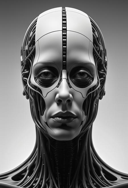 Surreal futuristic portrait of a human head, 
black and white still, 
digital Art, 
perfect composition, 
beautiful detailed intricate insanely detailed octane render trending on artstation, 
8 k artistic photography, 
photorealistic concept art, 
soft natural volumetric cinematic perfect light, 
chiaroscuro, 
award - winning photograph, 
masterpiece, 
oil on canvas, 
raphael, 
caravaggio, 
greg rutkowski, 
beeple, 
beksinski, 
giger