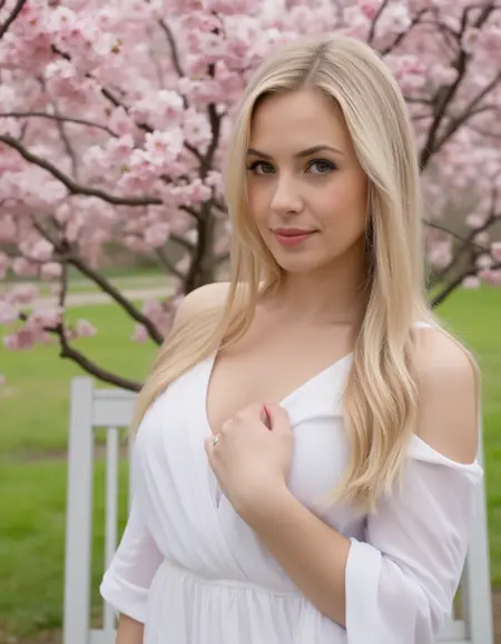 Sakura cherry trees blooming in park photo or painting