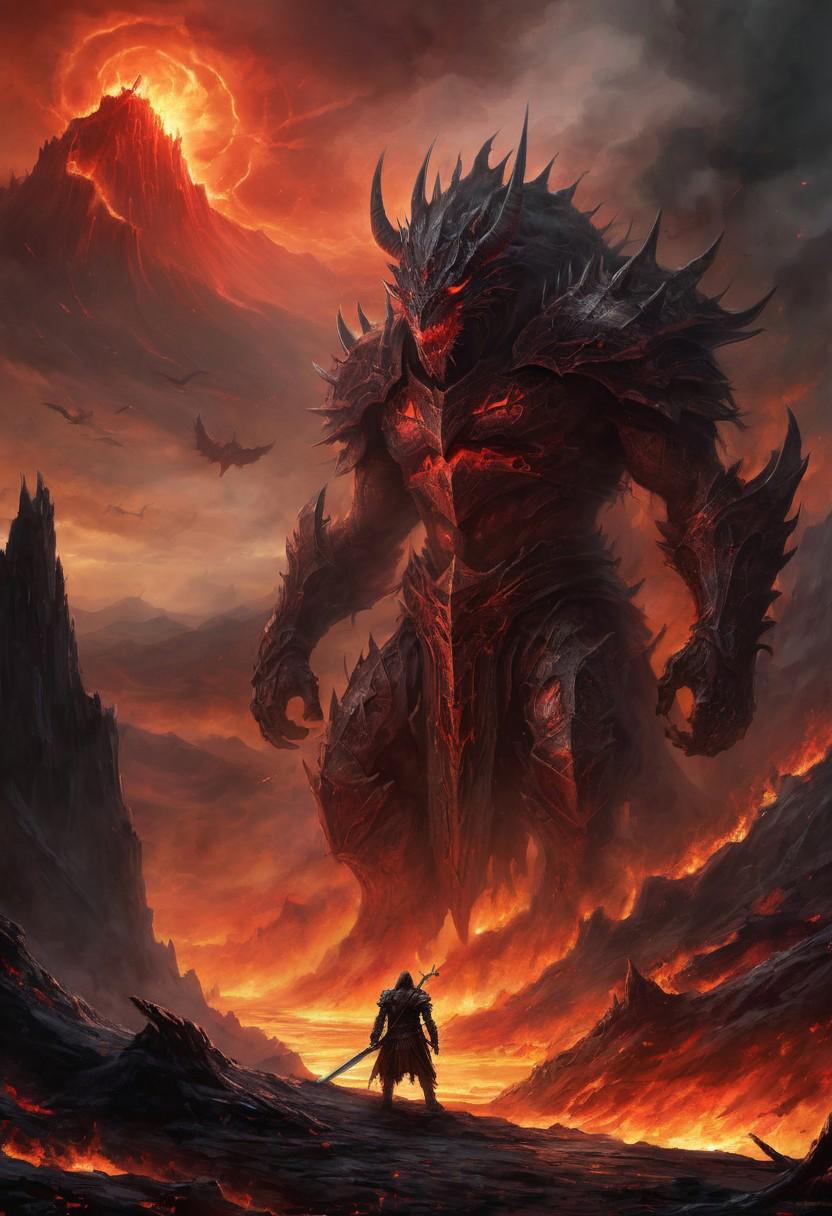 Under the blood-red sky of a forgotten battlefield, a towering warrior clad in blackened steel strides across the charred earth, his massive sword trailing behind him, leaving a trail of molten fire in its wake. His armor glows faintly with a crimson light, pulsating with the dark energy of the cursed blade he wields. Around him, the scorched remnants of fallen enemies litter the ground, their bones cracking beneath his heavy boots as he walks toward an ancient, crumbling gate in the distance. The air is thick with smoke and ash, the distant roar of dragons echoing across the barren landscape. The scene captures the epic scale of dark fantasy warfare, drawing from the brutal beauty of Berserk and the mythic intensity of The Lord of the Rings' battles.<lora:MysticFantasy>