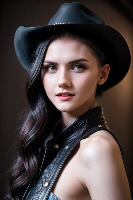 CrystalG_SoloTI_v1, PA7_Portrait-MCU,
(A Westworld-inspired ensemble featuring rugged yet stylish elements, such as a leather jacket paired with distressed jeans and cowboy boots, accessorized with a wide-brimmed hat and a statement belt buckle:1.1), ((In a frontier-inspired setting, with wide-open spaces and a hint of mystery, echoing the adventurous spirit of the Wild West:1.2)), (seductive), photorealistic, masterpiece, high quality, artistic, unique, award winning photograph, professional, 8k, RAW photo, best quality,flattering, (cinematic:1.3), (low key),
 <lora:add_detail:0.8>,<lora:LowRa:0>, PA7_Portrait-MCU,