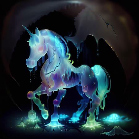 <lora:ectoV5:1> ecto a dripping transparent translucent cu73cre4ture horse unicorn horn , horror, terrifying, grotesque, HDR <lora:CuteCreatures:1>