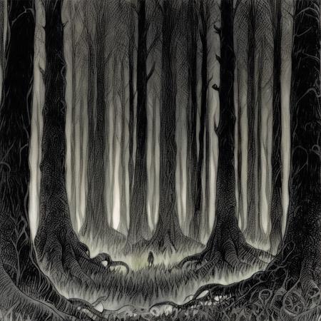 high quality, graphic novel illustration by Serpieri, forest <lora:Serpieri_for_SDXL:1>