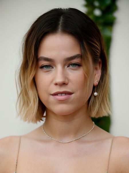 A beautiful m1lly4 woman, 1girl,solo,looking at viewer,smile,(((blonde hair))),dress,bare shoulders,jewelry,green eyes,upper body,earrings,parted lips,teeth,necklace,mole,character name,lips,freckles,mole on breast,realistic,pearl necklace,soft lighting, professional Photography, Photorealistic, detailed, RAW, analog, sharp focus, 8k, HD, high quality, masterpiece<lora:m1lly4:1.0>