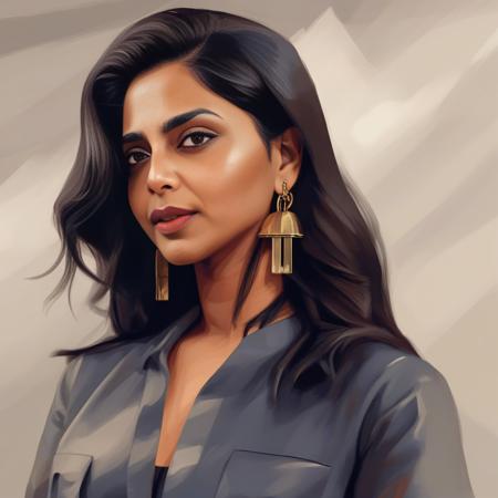 AishwaryaLekshmi, professional Vector Art, side view shot of a Stunning (Woman:1.1) , Coaching, Standing with hand on hip, Indigo hair, Offensive High and tight hairstyle, Empty Eyes, Angelic Halo, Wallet, horizon-centered, Masterpiece, Light caustics, F/2.8,  <lora:AishwaryaLekshmiSDXL:1>