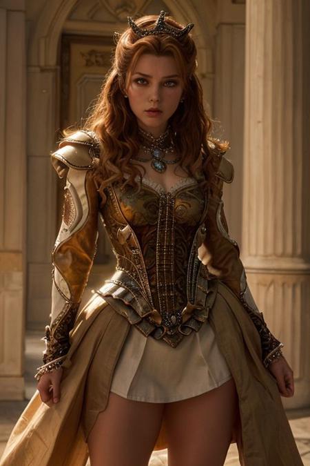 fantasy setting, gorgeous angry warrior wearing erotic armor, standing on a battlefield of defeated enemies. Wielding a magical red longsword, Magical red energies swirl around her. Long wild messy hair. Glowing alluring eyes. Magical energy aura. Fit, toned, lean, lithe, athletic and muscular body. Thin waist, slim hips. Ferocious furious intense expression. very detailed, high quality, award winning photo,