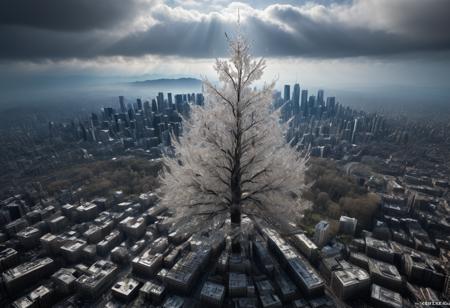 realistic, RAW photo, high quality, Stable_Yogis_PDXL_Positives, <lora:High Angle style:0.9> High Angle style, from above, High Angle from above of a huge <lora:skyline-Pony:0.8> sky, made of <lora:mo:0.0> made of crystals, in <lora:golden_hour_slider_v1.1:0.7>, <lora:cwhyberponk1:0.2> cwhyberponk1 vast city with <lora:0944 misty forest_v1_pony:0.2> ruanyi0944,bare tree,fog,grass, in , featuring <lora:PAseer-SDXL-majesticmountain:0.1> mountain landscape,<lora:ChromePunk_SDXL_LoRA_f32:0.1> chromepunk