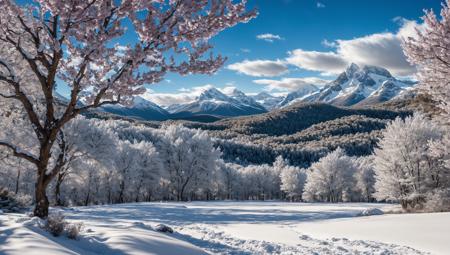 ((masterpiece:1.4,best quality)), cloud,   outdoors
(snowy mountains), spring glade, scenery, sky,
(noon:1.4), high detail, abundant, 8k, high detail, wallpaper