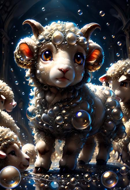 aesthetic, masterpiece, beautiful,  sheep made_of_bubbles, golden bubbles, reflective,  ,in the style of a Renaissance masterpiece. digital painting, mobe-godeen