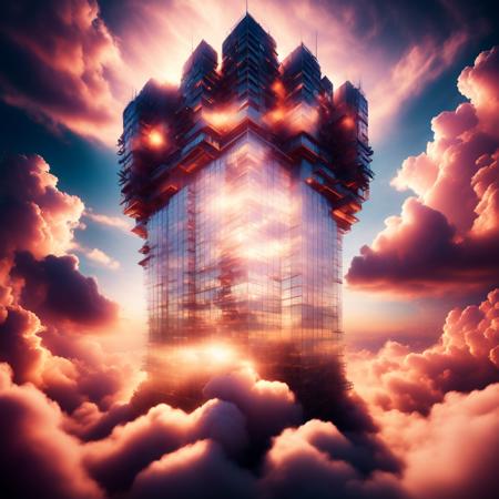 (cloudtowers style:1) a very tall building in the middle of some clouds <lora:djzCloudTowersV21:1>