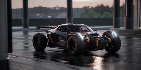 (blender cycles render style:1.2), solo, can-am race car, retrofuturistic, future concept shape, led lighting, wide and low stance, wheels rotation, speed, (masterpiece:1.1) , best quality, reflection paint, ground vehicle, vehicle focus, ultra-realistic detail, reflective ground, dutch camera angle,  <lora:Surfacing_v1:1>