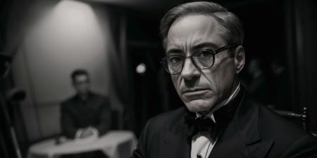 cinematic style,monochrome,Robert Downey Jr,close-up,talking,glasses,tailored suit,blurry background,facing aside,
photorealistic,masterpiece,best quality,ultra highres,beautiful and detailed skin,realistic,dark,<lora:Oppenheimer-000000>,