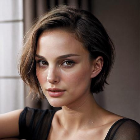 Natalie_Portman, (ultra-realistic:1.5), (finely detailed:1.5), (masterpiece:1.5), (photorealistic:1.5), (best quality:1.5), <lora:more_details:0.5>, beautiful portrait picture, smokey eyes, french bob hair cut, smiling, moody lighting, atmospheric
