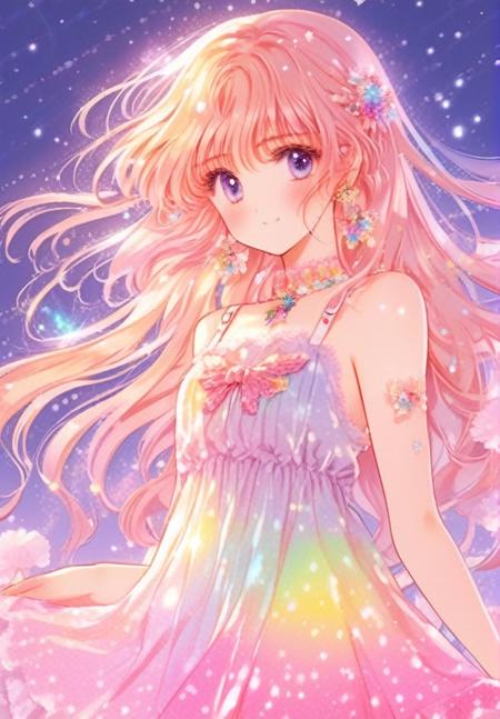 (masterpiece,best quality,ultra_detailed,highres,absurdres:1.2),cute anime girl, summer dress, full body, anime style, soft neon colors, bright colors, rainbow, sparkles, shiny, 32k
<lora:1990s-sdxl:1>