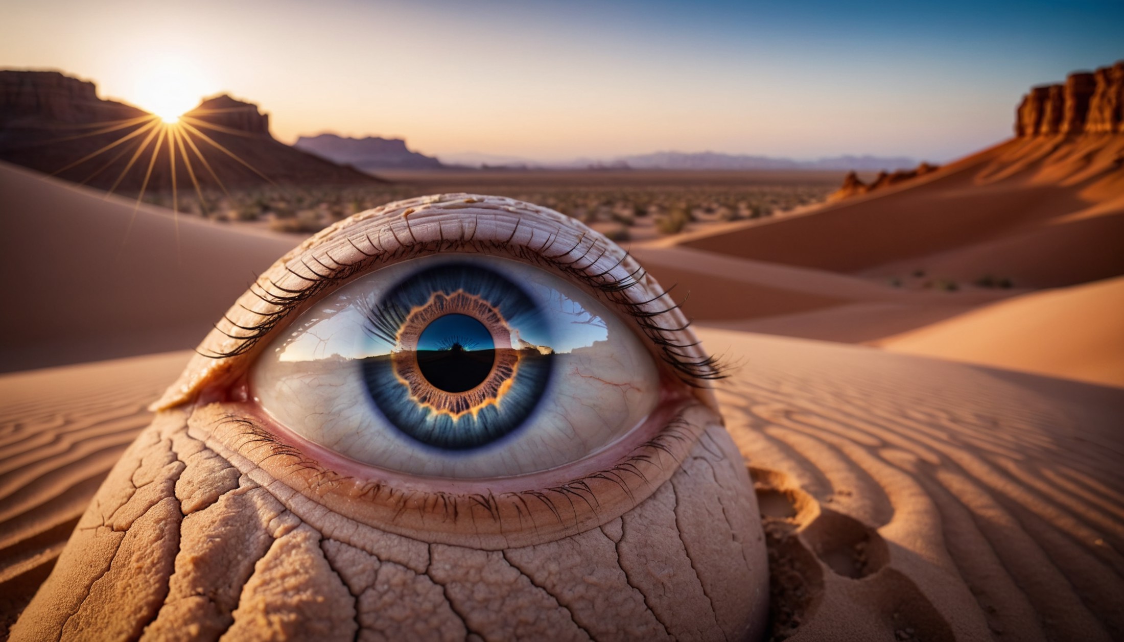 cinematic photo landscape photo of desert that mimics an eyeball iris and pupil . 35mm photograph, film, bokeh, profession...