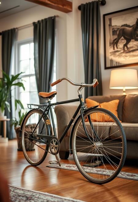 an Antique bicycle in my living room