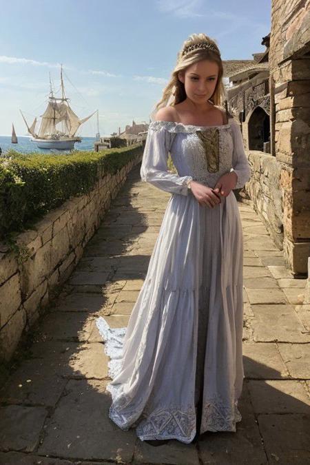 (masterpiece, best quality), 1girl 24yo, in a medieval seaside hamlet, (intricate medieval dress:1.3), outdoors by the pier of a small medieval village, boats with white sails, intricate detail, sunlight, ultra realistic,
pn