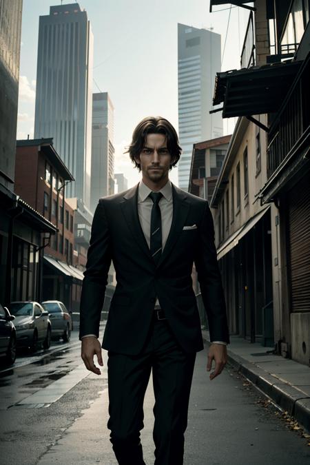 ((ultra detailed, masterpiece, best quality))
 <lora:RE4Luis:0.8>
RE4Luis, 1boy, solo, brown hair, In a modern urban setting, tailored suit and tie, skyscrapers in the background, confidently walking with a cityscape behind