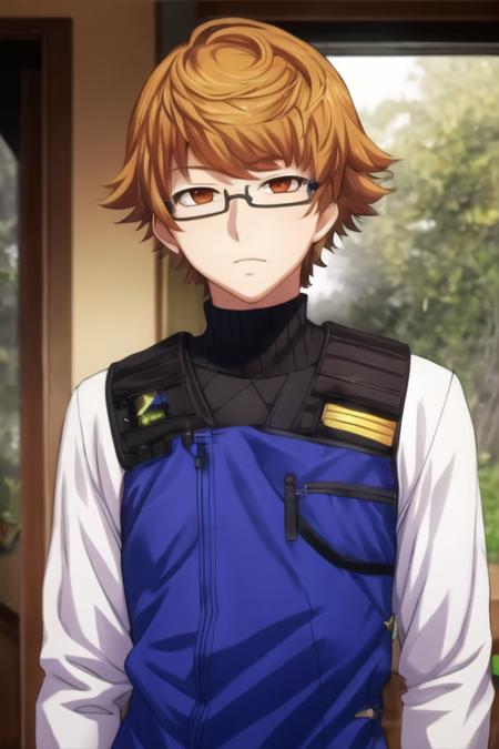 masterpiece, best quality, game cg, 1boy, solo, male focus, looking at viewer, upper body, , <lora:nishiki_nishio:0.72>, nishiki_nishio, brown hair, brown eyes, , , science fiction xenopunk, HD