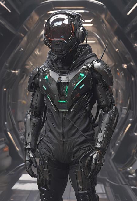 highly detailed CGI render, futuristic, cyberpunk, cinematic lighting, 16k, masterpiece, humanoid robot, black metal box-like head, sleek design, no visible facial features, smooth matte plating with intricate mechanical details, small round antenna on left side, larger complex antenna on right for advanced communication, sitting inside spaceship, reading open book, urban streetwear, deep crimson oversized hoodie with glowing emerald green logo on chest, dark gray cargo pants with subtle metallic plating, spaceship interior sleek and high-tech, dark metal walls, illuminated panels, seamless control interface, oval window behind robot framing breathtaking view of space, Jupiter glowing against the endless void, lighting cinematic, casting cool purple reflections on metallic surfaces, enhancing contrast between futuristic environment and analog warmth of book's pages