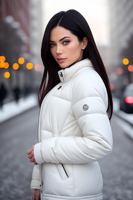 professional portrait photograph of (gmazzeo:0.99), in winter clothing, beautiful face, cute natural makeup, afro haircut, wearing elegant winter fashion clothing, ((standing outside in snowy city street)), stunning modern urban upscale environment, ultra realistic, concept art, elegant, highly detailed, intricate, sharp focus, depth of field, f/1. 8, 85mm, medium shot, mid shot, (centered image composition), (professionally color graded), ((bright soft diffused light)), volumetric fog, trending on instagram, trending on tumblr, hdr 4k, 8k, (closeup portrait:1.2)