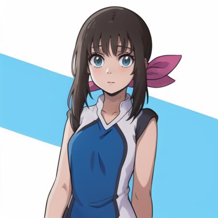 <lora:hanebado-05-v3:1>, h4n3b4d0, blue and white outfit, dark tied hair, ribbon, bangs