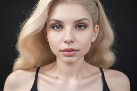 a portrait of DEN_samadhi_amour in front of a [plain black background] wearing a black tank top, collarbone, [headshot], [centre frame], looking at the camera, facing the camera,
[gentle smile closed mouth], dynamic lighting, mole above her lip on the right,
photorealistic, high detail, detailed, masterpiece, 8k, highres, flawless, colour, professional