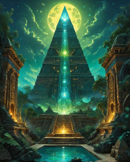 ethereal fantasy concept art of  Baroque, Renaissance style Aztec Mythology geometric deities, stone pyramid reliefs, jade/gold accents, sacred calendars ,best quality, masterpiece, extremely detailed,professional  art,professional painting,an extremely delicate and beautiful,dynamic,great lighting,perfect shading,professional shading,depth of field,side soft light, elegant,gorgeous,highly detailed,full shot,uncropped,pure genious,absolutely perfect,highly detailed,breathtaking,
Artists creating ephemeral sculptures from light pollution, Obsidian mirrors reflecting parallel worlds mangroves filtering liquid gravity,  a mercury-colored moon dripping silvery droplets, Colonies of neon fungi emitting algorithmic patterns, tree rings emitting historical holograms, rains of bioluminescent plankton, ,
<lora:tbh102-sdxl:0.15> style of Andreas Achenbach,
 <lora:PsychedelicDream-xl-10:0.5> psychedelicdream,
<lora:add-detail-xl:1>,
<lora:detailed_notrigger:1>, 
<lora:greg_rutkowski_xl_2:0.15> greg rutkowski,
<lora:Hyperdetailed_Illustration:0.3>  ArsMJStyle, HyperDetailed Illustration, . realistic, perspective, light and shadow, religious or mythological themes, highly detailed, dramatic, exuberant, grandeur, baroque art, magnificent, celestial, ethereal, painterly, epic, majestic, magical, fantasy art, cover art, dreamy