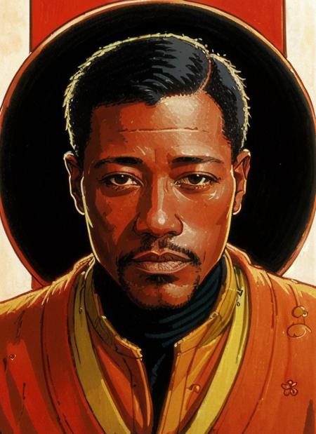 Informative ws1, 1man,  <lora:WesleySnipes:1>  ((drawing in the style of, Kikuji Yamashita)) ((Art in the style of Mike Mignola)) coruscating, man, \solo, man in Sweater ,   ultra detailed, hyperrealistic, 80mm, 4k, 8k, 8k intricate, high resolution