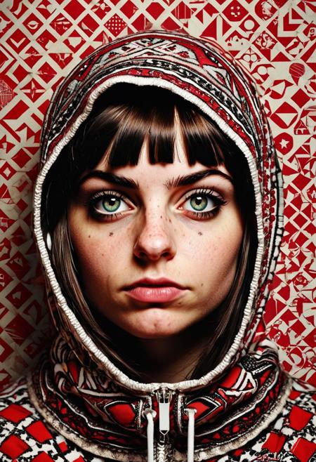 photography in the style of detailed hyperrealism ,fine art photography shot,kitsch ,punk,girl,hyper detailed,Barry McGee, intricate,AES+F, poster,artstation <lora:add-detail-xl:0.5>   <lora:MJ52:0.6>,Persian girl