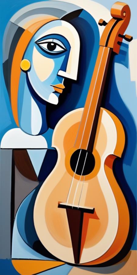 abstract,in style of Pablo Picasso,oilpainting,musikinstrument,thick paint,expressive,