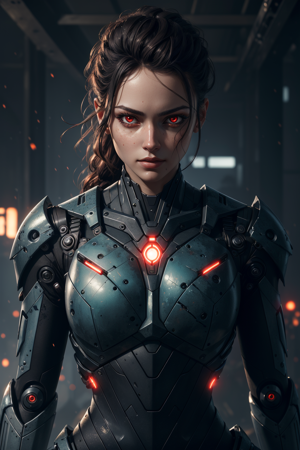 ((best quality)), ((masterpiece)), (detailed), Midjourney Style, close-up, woman, robot, red eyes, concept art, inspired b...