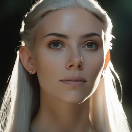 High quality portrait photo of a beautiful young high elven princess with pointy ears, ethereal, (illuminated by moonlight),arwen, Nikon Z9, skin texture visible, (sharp focus), (high quality), facing forward