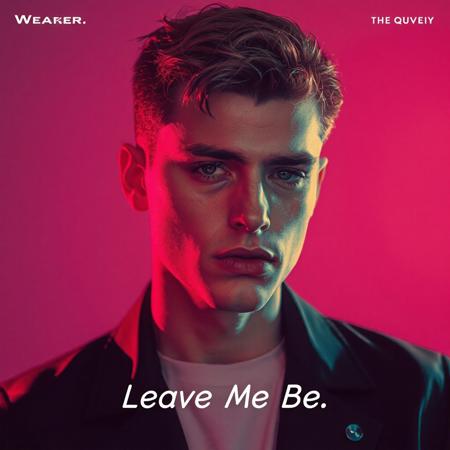 high quality design aesthetics, new wave, eighties, synthpop, detailed, pop album cover, young white man, artist name "WonkyPop", album title "Leave Me Be"