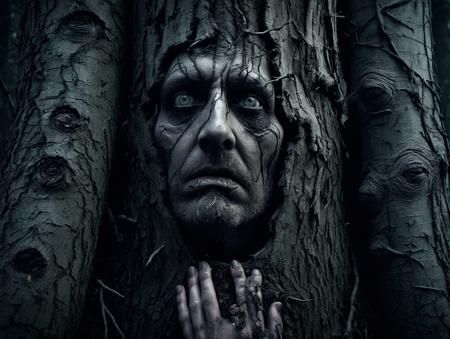 Horror-themed , in the tree trunks trapped medieval dressed people with desperate facial expression, mysterious fairytale forest, face and parts of the body hands feet overgrown protrude from the tree trunks, midnight, dark epic, spooky environment, by Greg Rutkowski
<lora:add-detail-xl:1.4>, symmetric eyes, same color eyes  . Eerie, unsettling, dark, spooky, suspenseful, grim, highly detailed
