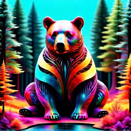 fractangles, <lora:Fractangles_SDXL:0.75> <lora:add-detail-xl:0.8> bear, made out of fractangles, vibrant colors, neon, vivid colors, masterpiece, extremely detailed, exquisite detail, intricate, ultra-realistic, ultra-detailed, bold outlines, forest background, 