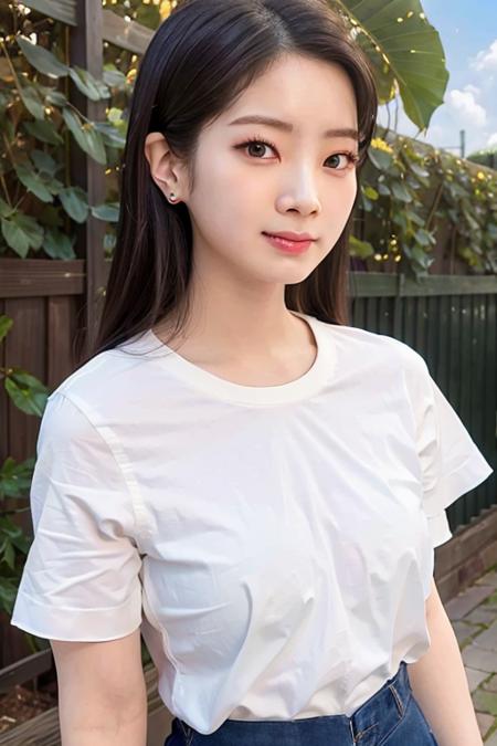 1girl,photo of dytwdahyun,((random shirt)),earrings,best quality,(detailed face:1.4),(looking at viewer:1.4),shiny skin,naughty face,beautiful random scenery background,best wallpaper,(sun lighting:1.2),((random perspective)),low angle,upper body,
 <lora:dahyun1-000008:0.7>