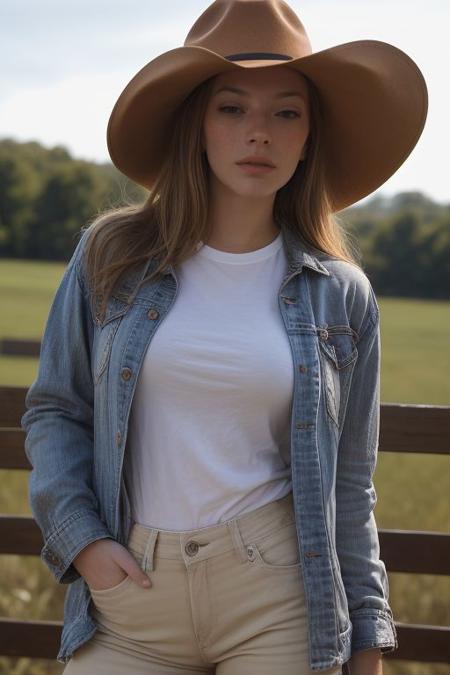 DEN_olga_kobzar,
country beauty posing against a wooden fence with a plaid shirt and jeans and a cowboy hat, cow girl, country girl, cow girl,
bokeh, f1.4, 40mm, photorealistic, raw, 8k, textured skin, skin pores, intricate details  <lora:epi_noiseoffset2:1>, epiCRealism, <lora:ClothingAdjuster3:-1.0>