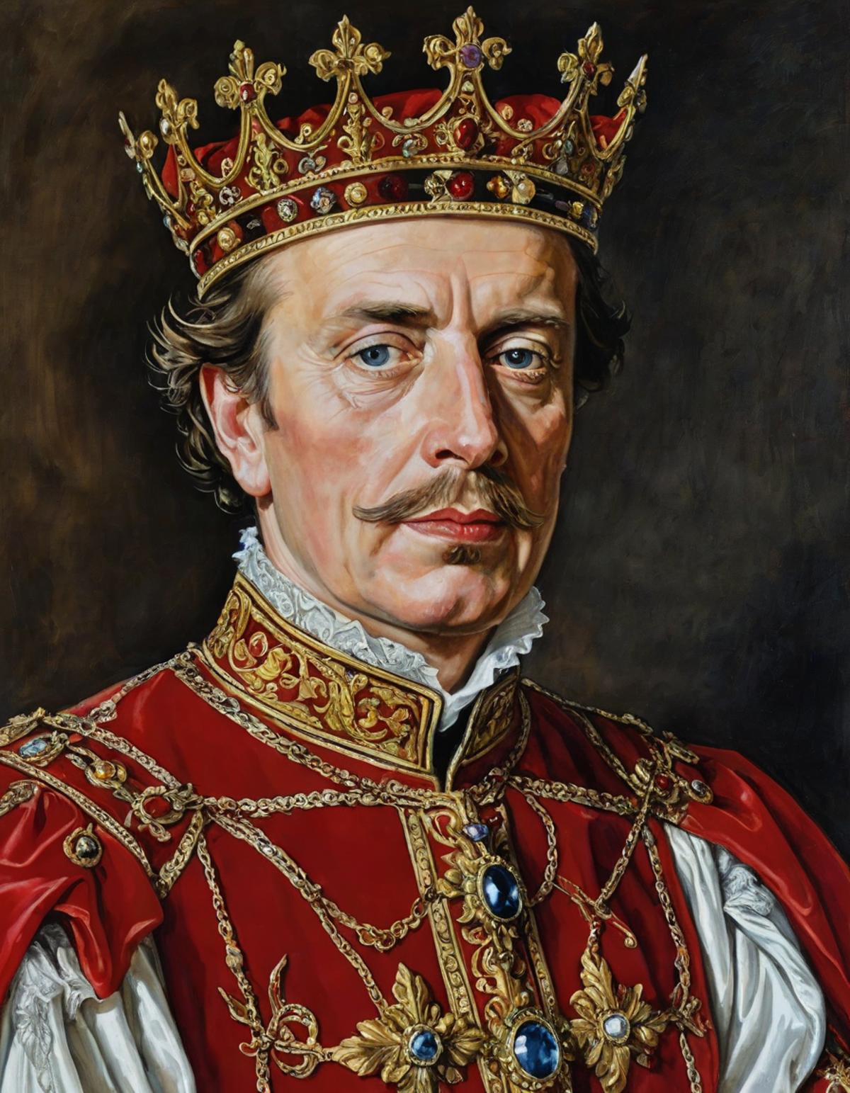 King Crimson, regal scarlet, royal portrait, Peter Paul Rubens, (hyperrealistic facial features:1.3)